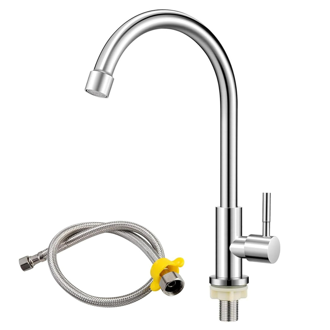 Wasserhahn Kaltwasser 360°Schwenkbar Wasserhahn aus Rostfreiem Stahl Abnehmbar Verdickter Messing Ba