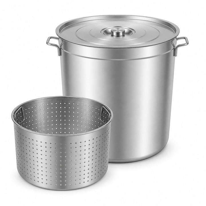 100L Suppentopf mit Deckel und Siebkorb, Edelstahl Kochtopf Induktion Kompatibel, Grosser Gewerbetop