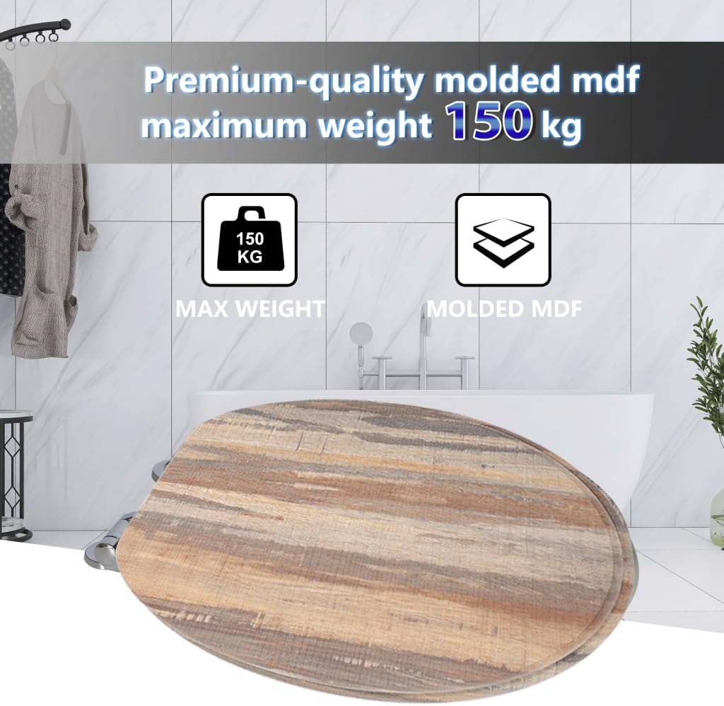 SAINOS,WC Sitz mit Absenkautomatik,Toilettendeckel aus Holz,Stabile Qualität,Einfache Reinigung 002f