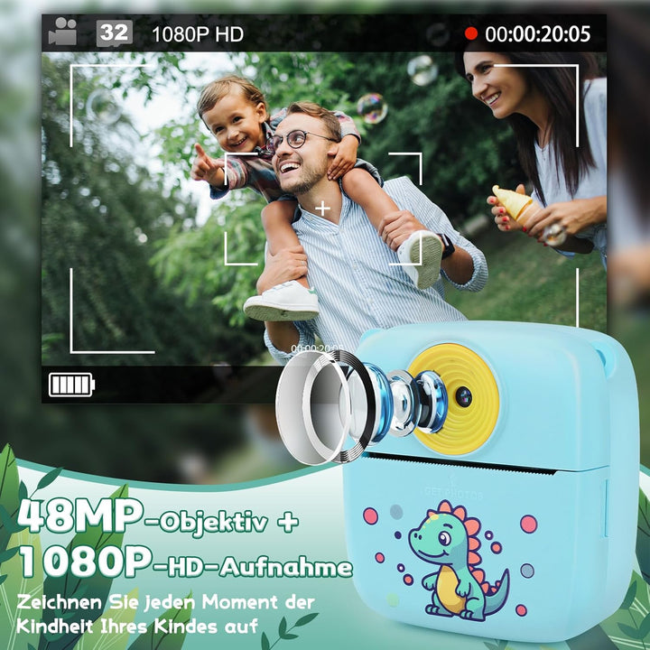 Kinderkamera Sofortbildkamera, 48MP Sofortbildkamera Kinder mit 32GB Karte & Druckpapier, 1080P Digi