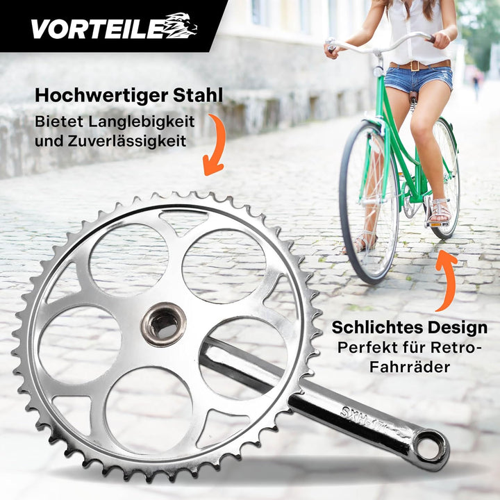 1-fach Fahrrad Kurbel verstärkter Stahl Crank Set Vierkant Kurbelgarnitur 170 mm Kurbelarm für Retro