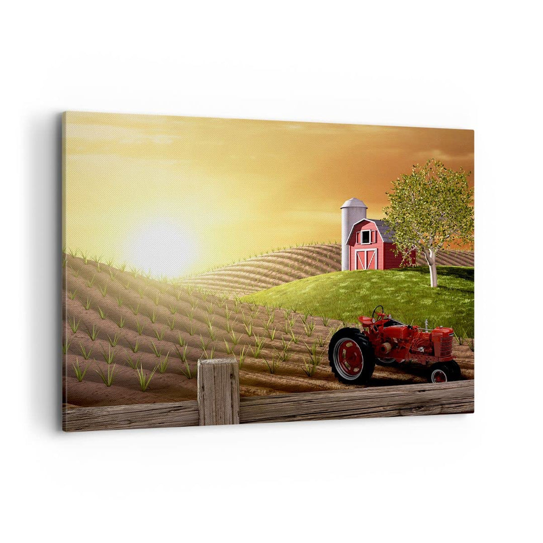 Bilder auf Leinwand 100x70cm Leinwandbild Morgen Bauernhof Feld Plantage Gross Wanddeko Bild Schlafz