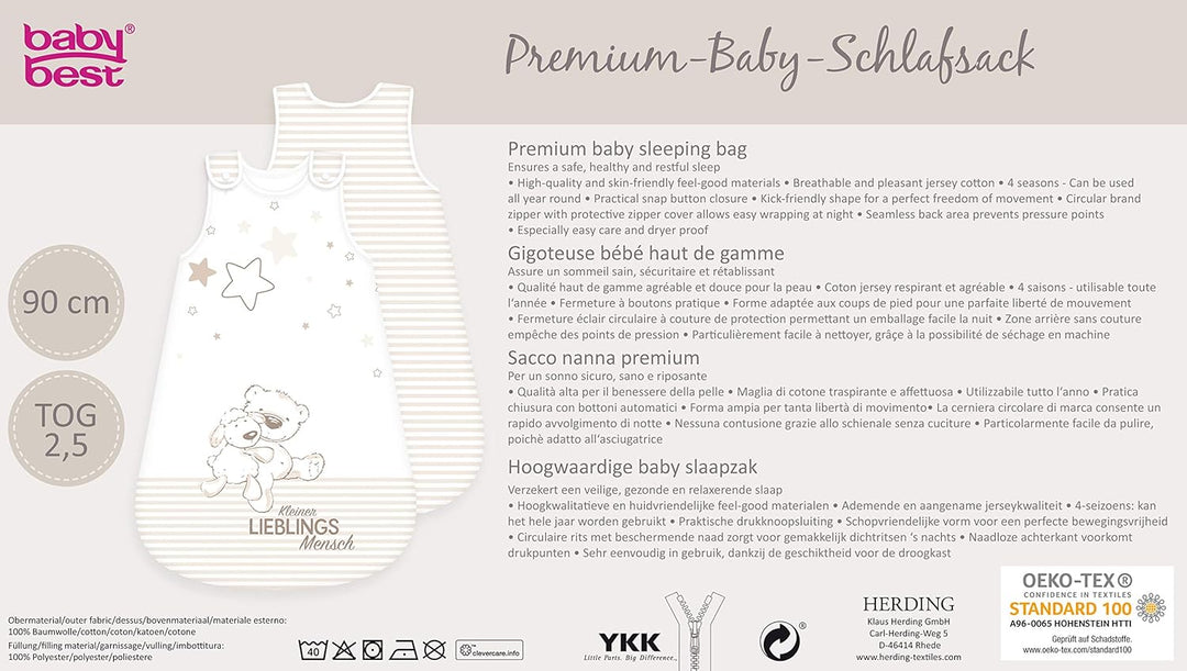 Herding Klaus GmbH GmbH Baby Best Schlafsack, Obermaterial Baumwolle/Füllung: 100% Polyester, beige,
