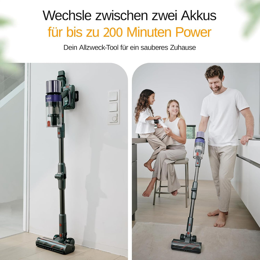 Clenza Pro Nachtschwarz – Kabelloser Akku-Staubsauger 38 kPa mit 3 Saugmodi, bis 100 Min Laufzeit, H