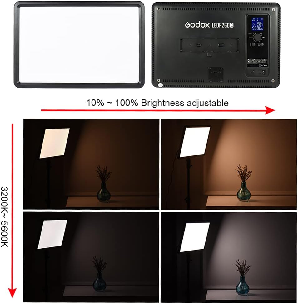 Godox LEDP260C Ultradünne 30-W-dimmbare LED-Videolicht-Kontrollleuchte 3200K-5600K Zweifarbige Tempe