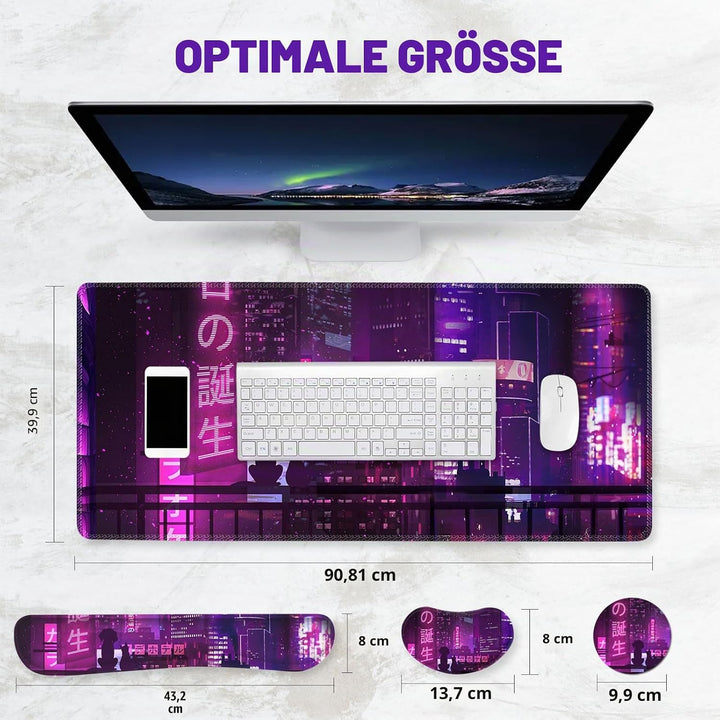 ToLuLu Erweitertes Gaming-Mauspad, Memory-Schaum ergonomische Tastatur-Maus-Handgelenkstütze-Set, gr