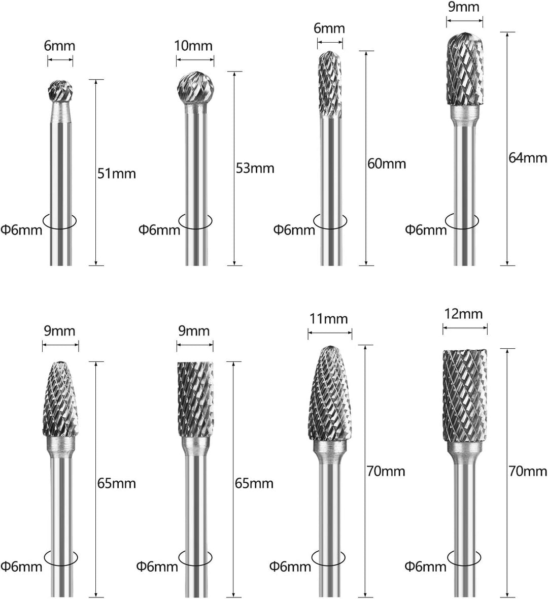 Wolframstahl Fräser, SPTA 5-Teilig Frässtifte 6mm Schaft Bit zum Holz Metall Marmor schnitzen, schle