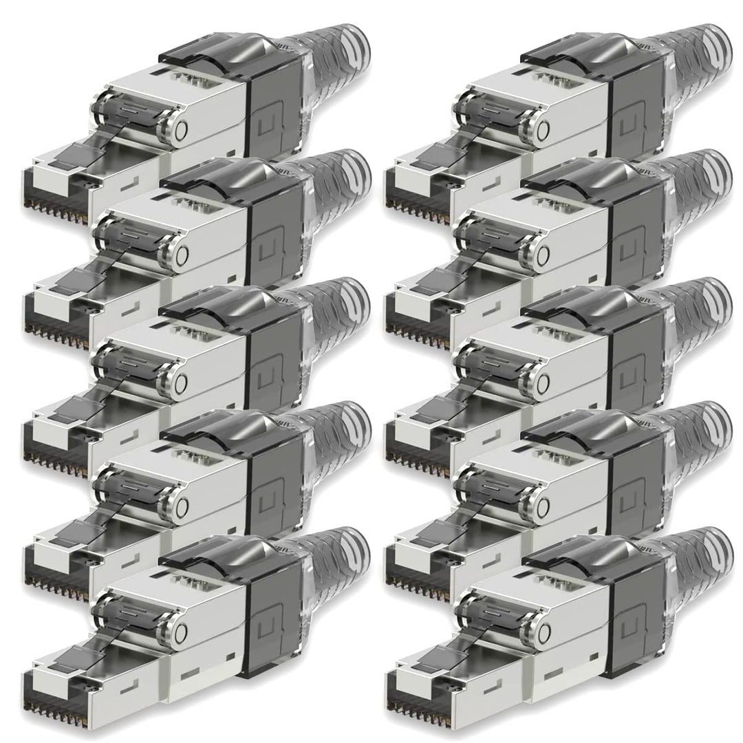10 Stück Netzwerkstecker Cat 7 werkzeuglos CAT7 CAT7A RJ45 LAN UTP Kabel Stecker Grau ohne Werkzeug