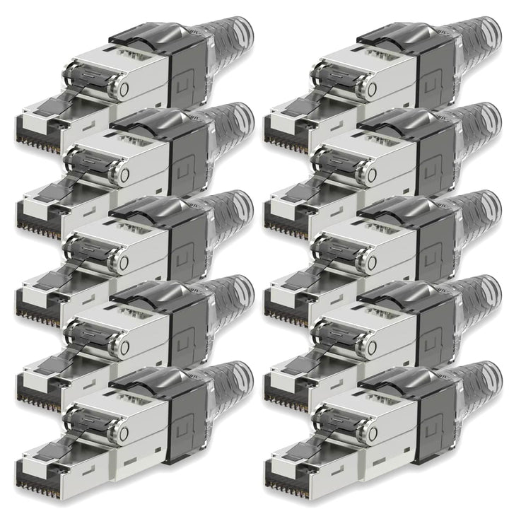10 Stück Netzwerkstecker Cat 7 werkzeuglos CAT7 CAT7A RJ45 LAN UTP Kabel Stecker Grau ohne Werkzeug
