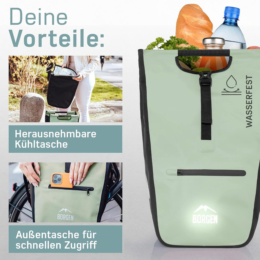 Borgen Fahrrad Einkaufstasche für Gepäckträger mit herausnehmbaren Kühleinsatz - Verwendbar als Gepä