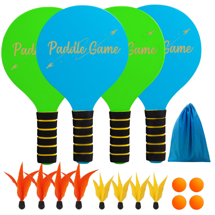 U&C Planet Beachball Set Paddle Ball Spiel Strandschlägerset aus Holz Schläger Spiel für Kinder&Fami