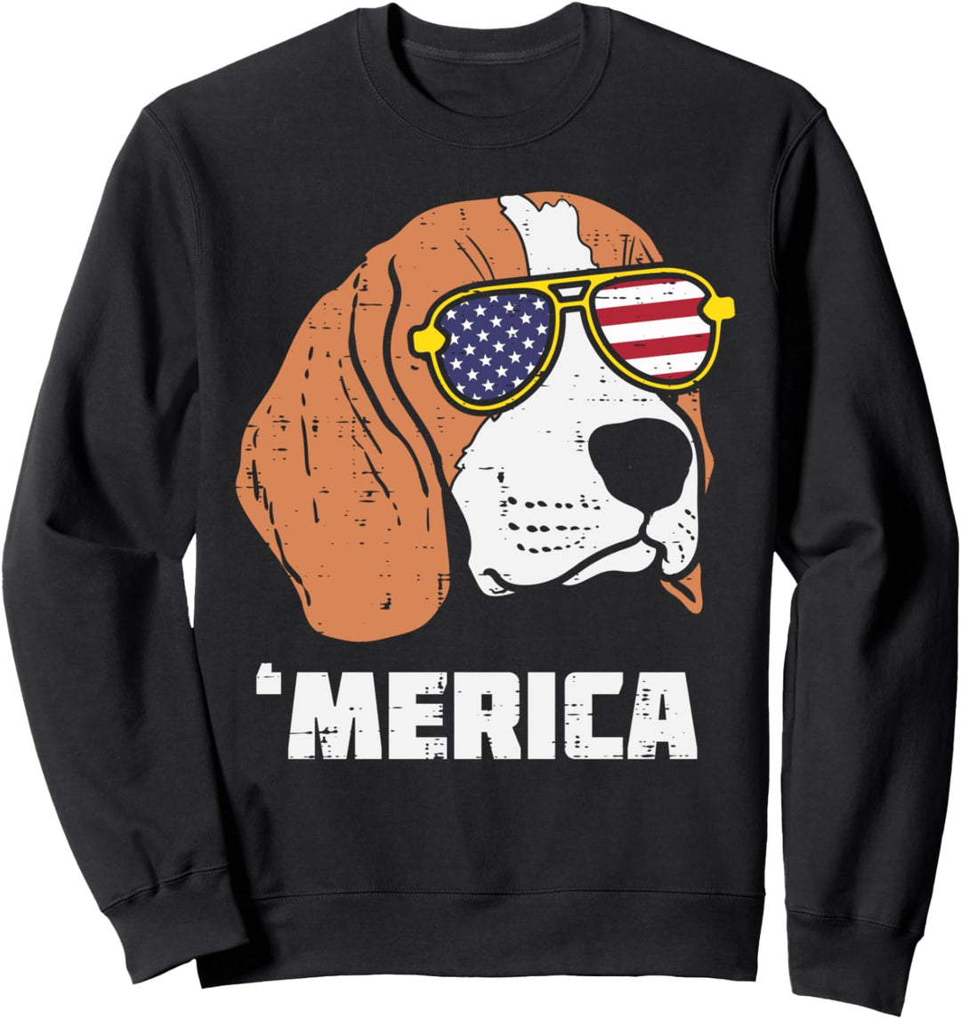 Beagle Merica Sunglasses American USA 4th Of July Fourth Dog Sweatshirt