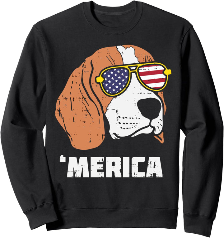 Beagle Merica Sunglasses American USA 4th Of July Fourth Dog Sweatshirt