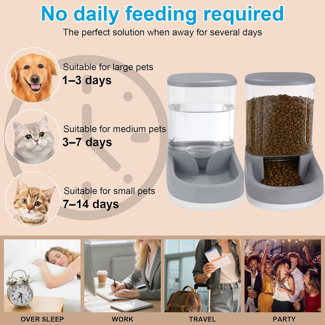 Wasserspender Futterspender für Katze und Hund 2×3,8 L Automatischer Futterspender, Katzenfutterspen