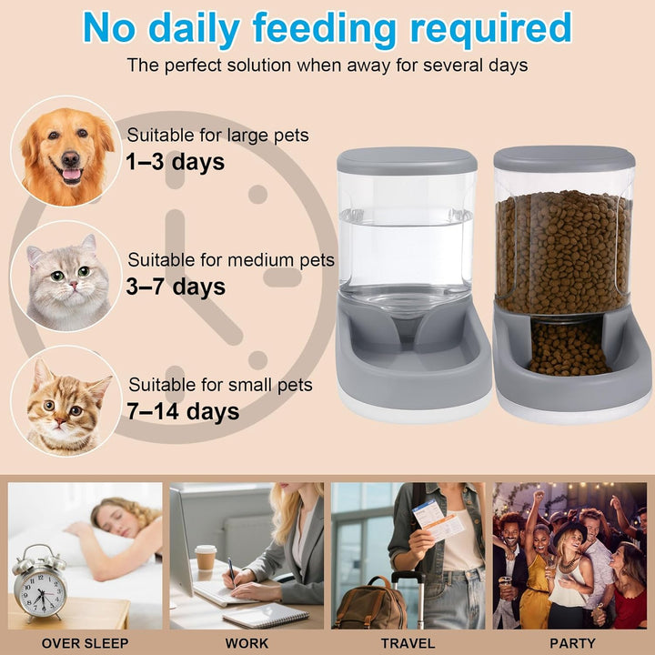 Wasserspender Futterspender für Katze und Hund 2×3,8 L Automatischer Futterspender, Katzenfutterspen