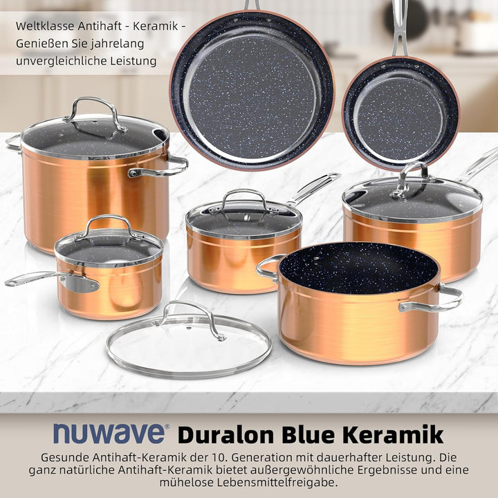 Nuwave Topfsets Pfannenset 12-Teilig Antihaft- Keramik von G10 Duralon Blue, Kochtöpfe mit Topfdecke