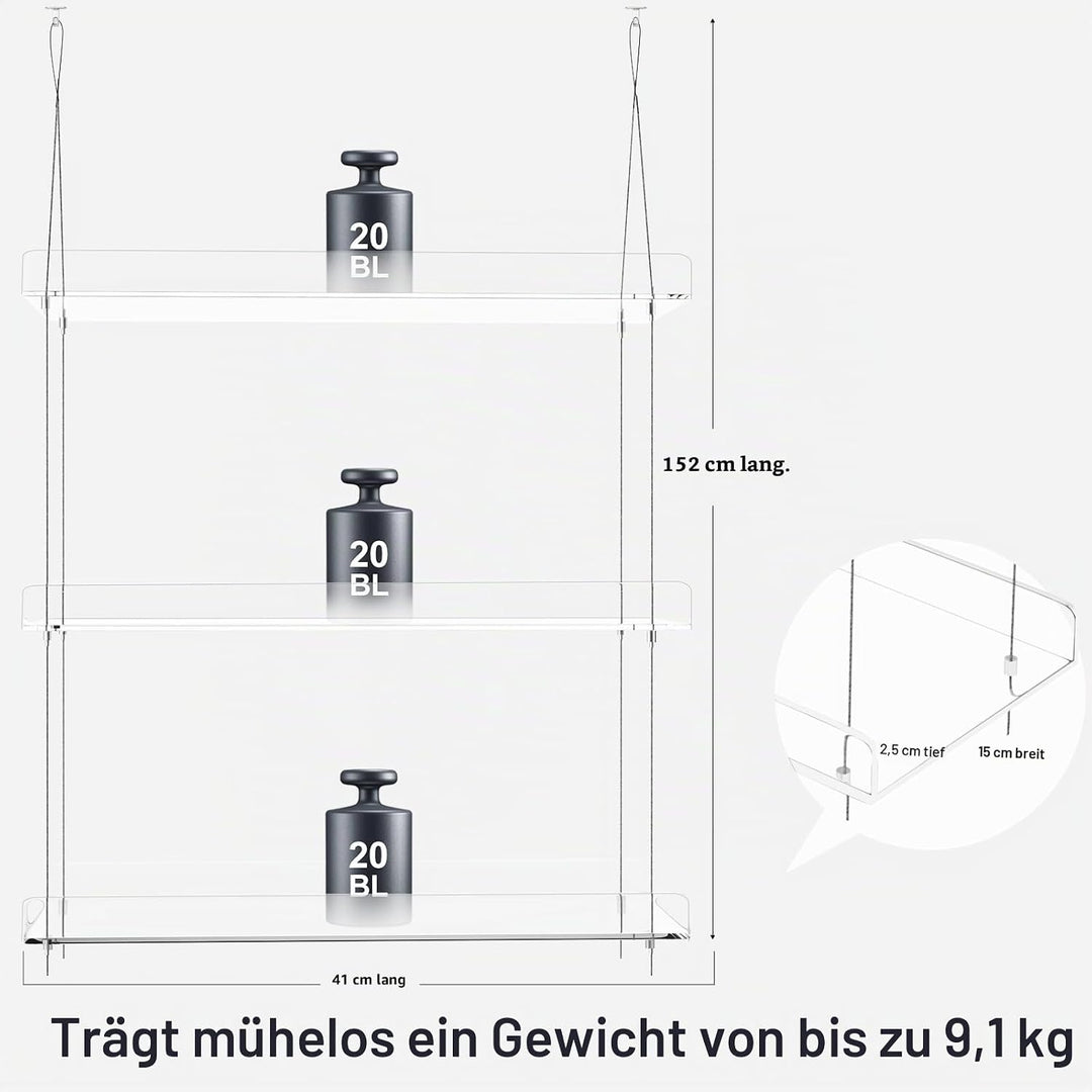 Hängendes transparentes Pflanzenregal für Fenster, 3-stöckiges Acryl-Fensterwand-Pflanzenständer für