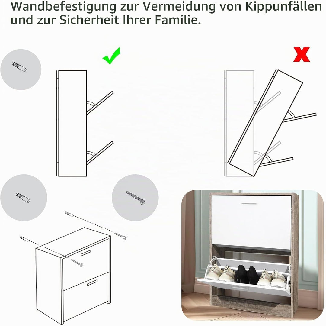 CASABEL Schuhschrank für 12 Paar – Schrank mit grossem Fassungsvermögen für Eingangsbereich, Flur –
