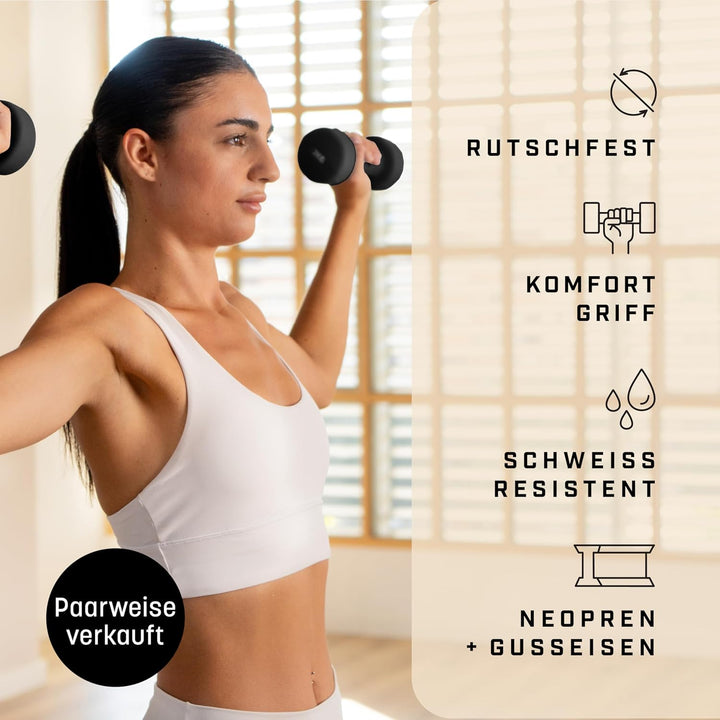 Neopren Hanteln Set - Inkl. Fitnessposter mit 32 Übungen, schweissabweisendes Kurzhanteln 2er Set au