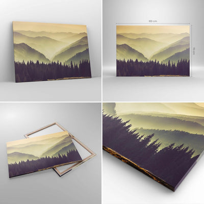 Bilder auf Leinwand 100x70cm Leinwandbild mit Rahmen Berge Wald Natur Gross Wanddeko Bild Schlafzimm