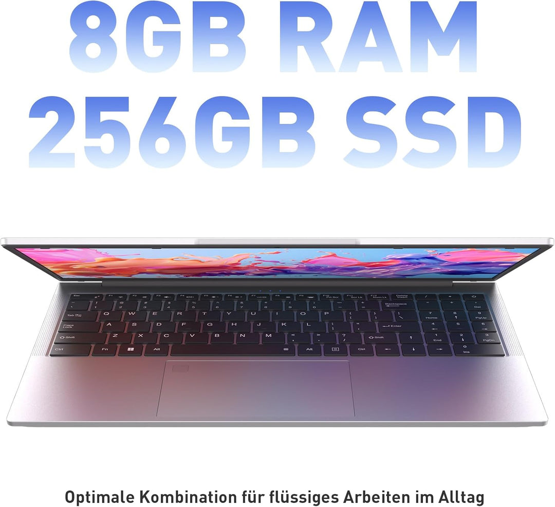 Auusda Laptop 15,6 Zoll, Notebook mit 8GB RAM 256GB SSD, Fingerabdrucksensor, beleuchtete Tastatur,