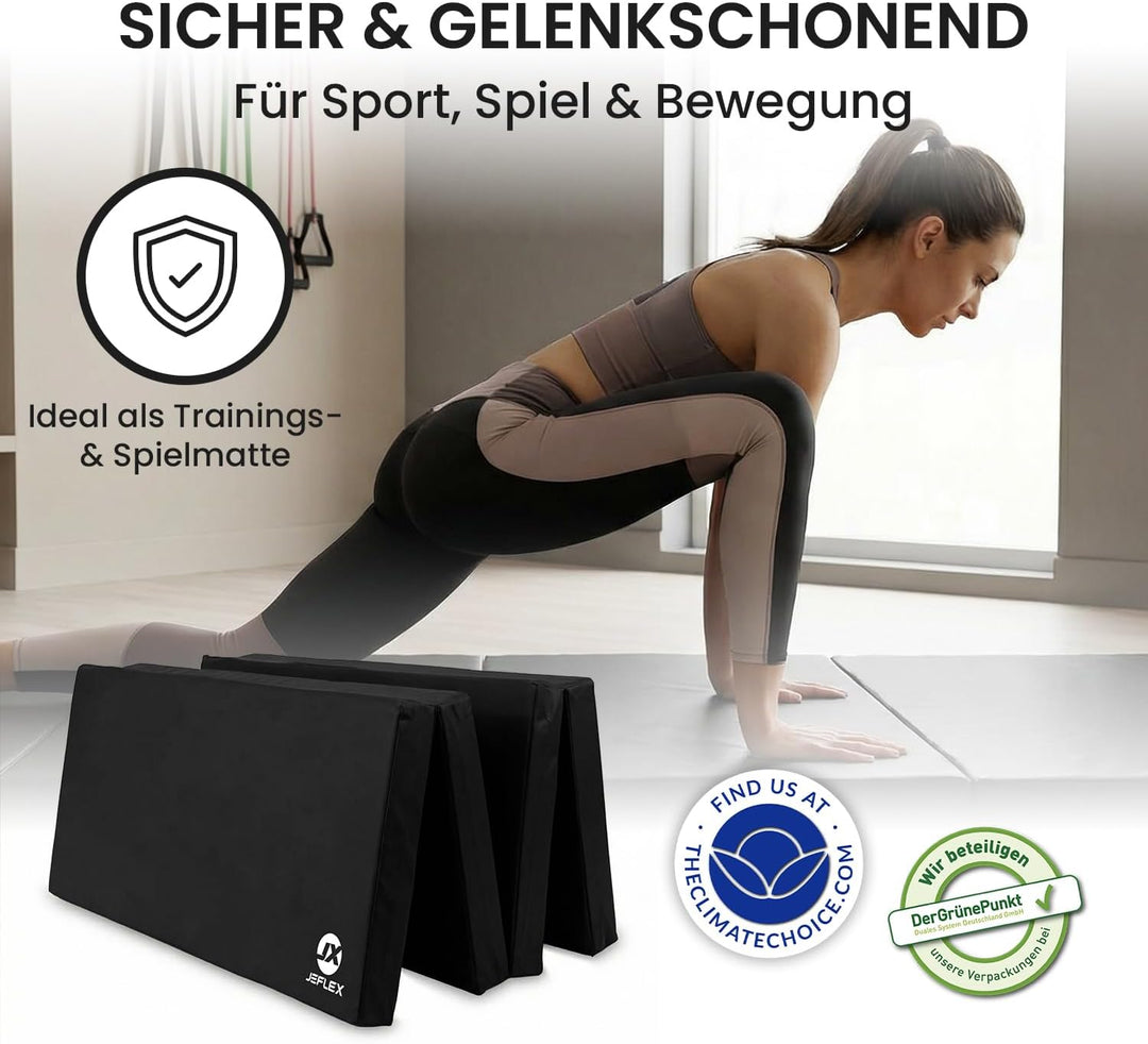 Jeflex - klappbare Weichbodenmatte & Turnmatte 200 x 100 x 8 cm MADE IN GERMANY/Gymnastikmatte tragb