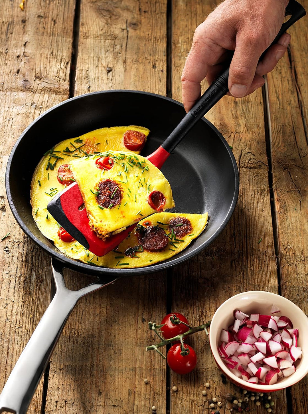 Le Creuset Pfannenwender Premium Edge, Silikon/Nylon, Kirschrot, 93100100060008, Pfannenwender