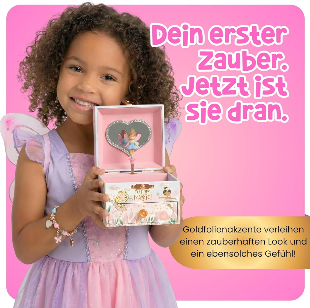 Musikalische Feen-Schmuckkiste für Mädchen – Kinderspieluhr, drehende Prinzessin und Spiegel, Prinze