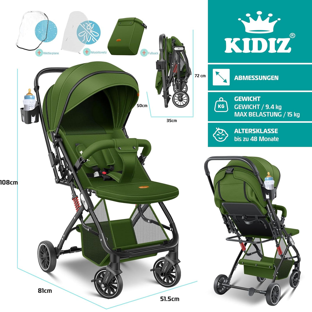KIDIZ® Kinderwagen Kinderbuggy klappbar Liegebuggy Sportwagen Faltbar 360° Räder 5-Punkt Gurt Inkl.