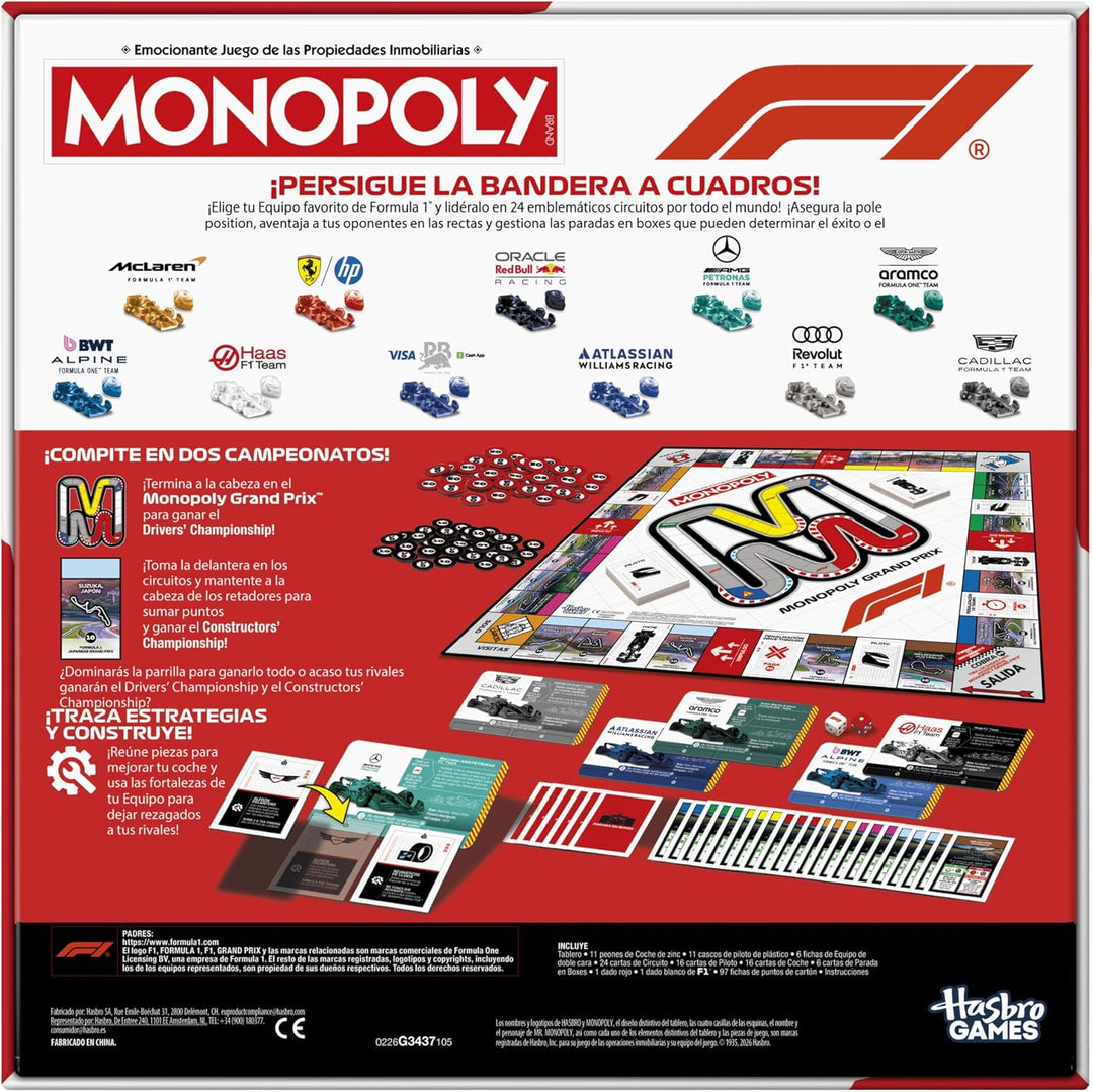 Monopoly F1-Edition, offizielles Formel-1-Spiel, Familienspiele für Kinder, Jugendliche und Erwachse