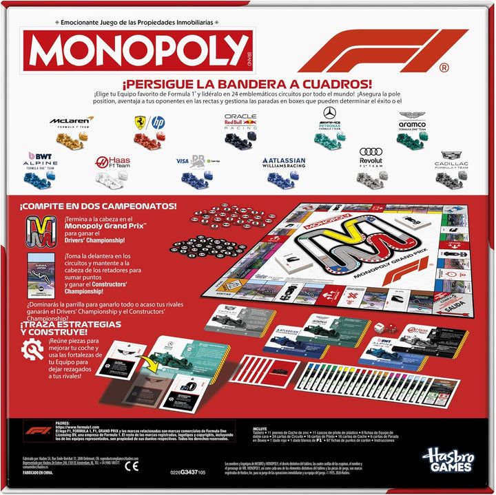 Monopoly F1-Edition, offizielles Formel-1-Spiel, Familienspiele für Kinder, Jugendliche und Erwachse
