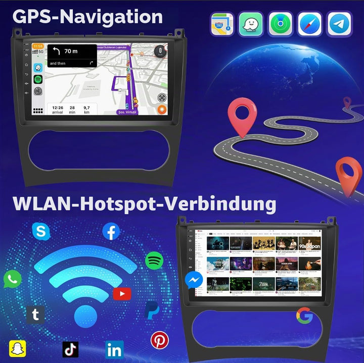 Android 4G+64G Autoradio für Mercedes Benz C/GLK Klasse W203 W209 C180 C200 2005-2009, 9 Zoll Touchs