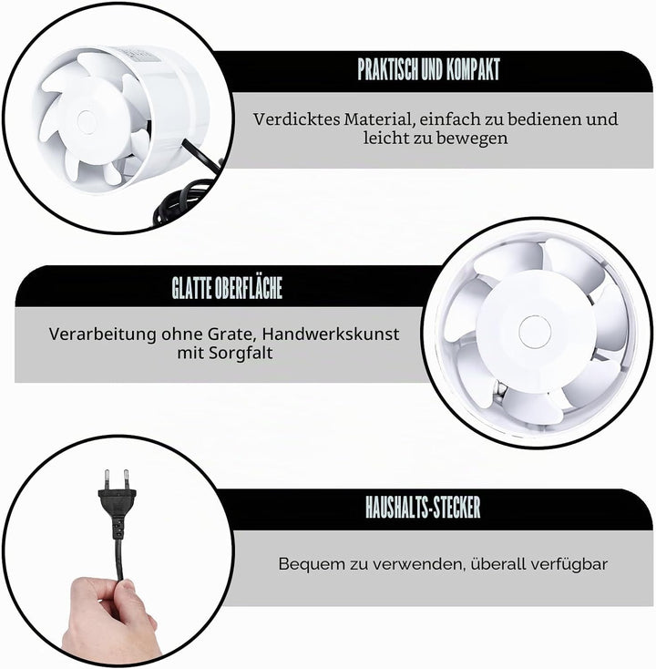 Kanal Rohrventilator 100mm, Rohrlüfter Inline-Abluftventilator Weiss Rohrventilator, Hohe Qualität L