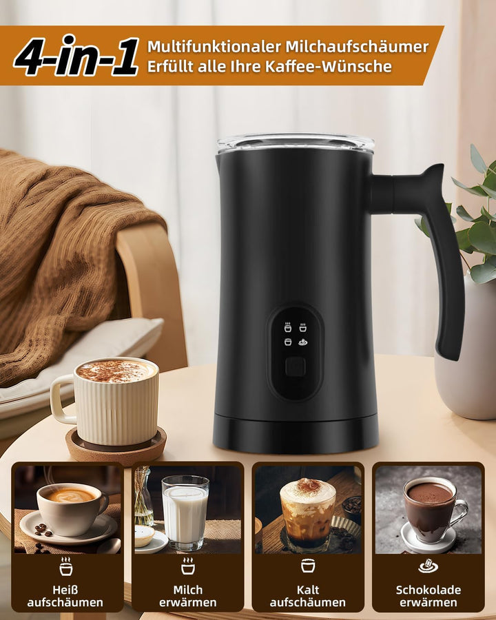 Liksiy Milchaufschäumer, 4-in-1-Kaffee-Milchaufschäumer mit Heiss- und Kaltaufschäumung für Latte, C