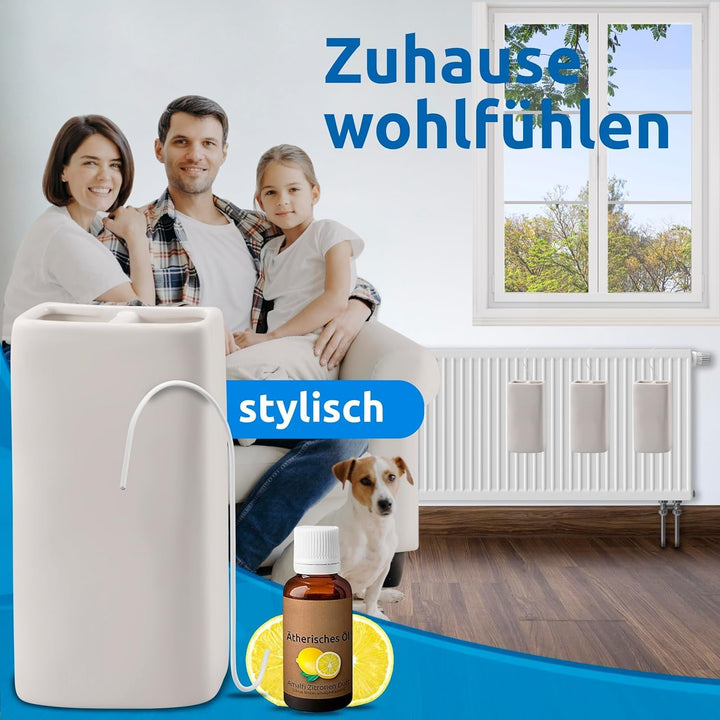 Luftbefeuchter Heizung Keramik Viereckig I Haken & Duftöl [4er Spar-Set, 400ml] I Wasserverdunster f