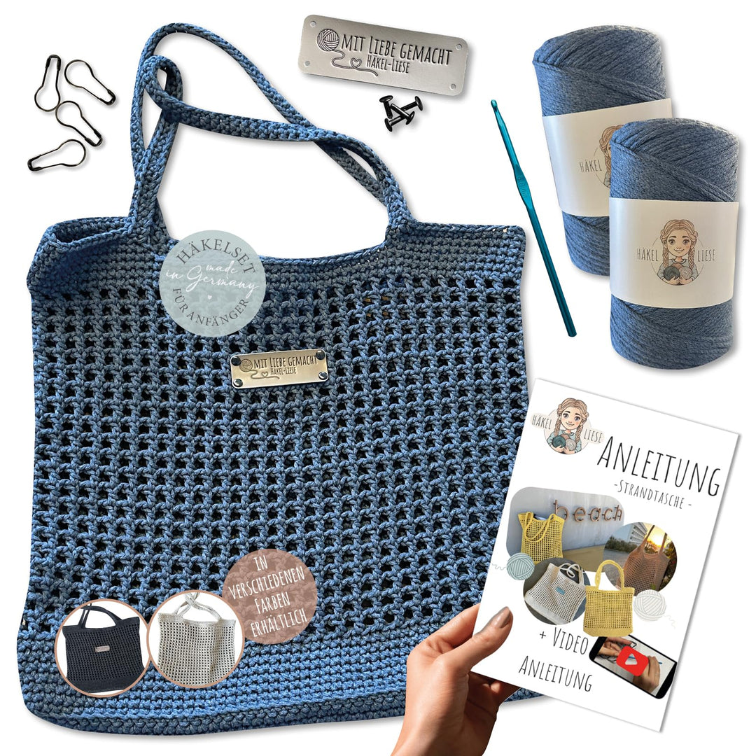 HÄKEL LIESE Häkelset Für Anfänger - Strandtasche Damen, Häkel Set für Anfänger Erwachsene, Häkelnade