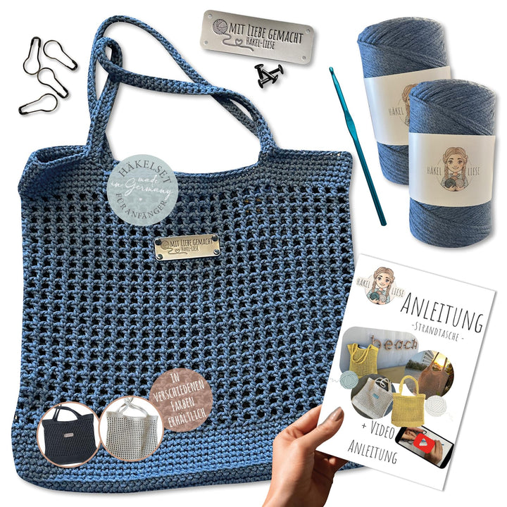 HÄKEL LIESE Häkelset Für Anfänger - Strandtasche Damen, Häkel Set für Anfänger Erwachsene, Häkelnade