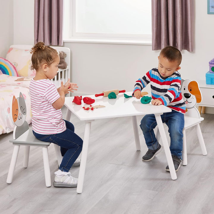 Liberty House Toys Tisch und Stühle für Katzen und Hunde, Technisches Holz, grau und weiss, H440 x W