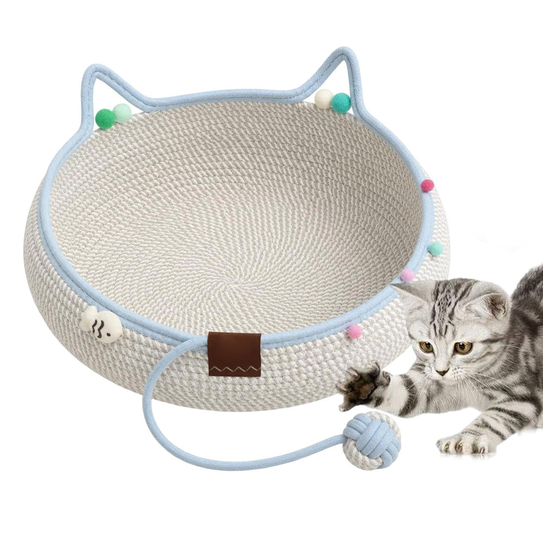 Instinct Cats Korb mit Katzen Ohrgriffen &amp; Interaktivem Balls Spielzeug | Natürliches Baumwollseil,