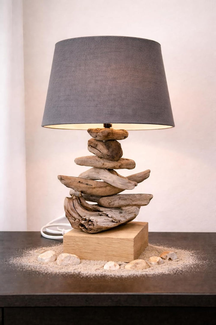 Handgefertigte Tischleuchte/Tischlampe aus Treibholz (Lampenschirm anthrazit), Lampenschirm anthrazi