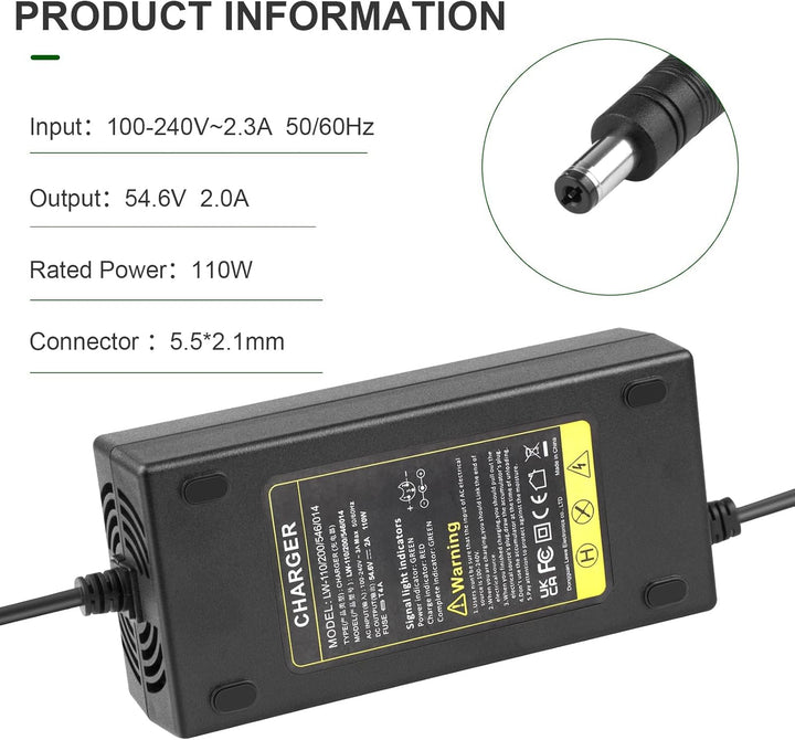 Labtec 54,6V 48V 2A Ladegerät Ladekabel für 48V 2A 13S Li-on Akkus E-Bike Elektrofahrrad Pedelec Hov