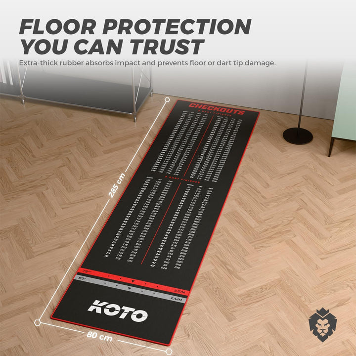 KOTO - Carpet Checkout Dartmatte, Schutz Bodens und Dartpfeile, Mit Score-Indikation + Oche Rot, Rot