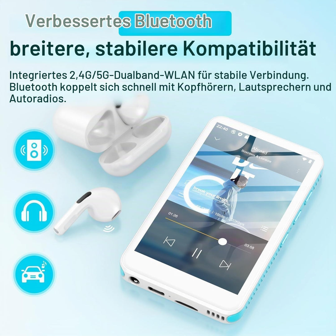 SWOFY 160GB MP3 Player mit Bluetooth und WLAN，D08 Android 13 MP3 Player, 4 Zoll Touchscreen, Bluetoo