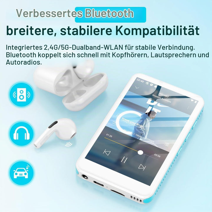 SWOFY 160GB MP3 Player mit Bluetooth und WLAN，D08 Android 13 MP3 Player, 4 Zoll Touchscreen, Bluetoo