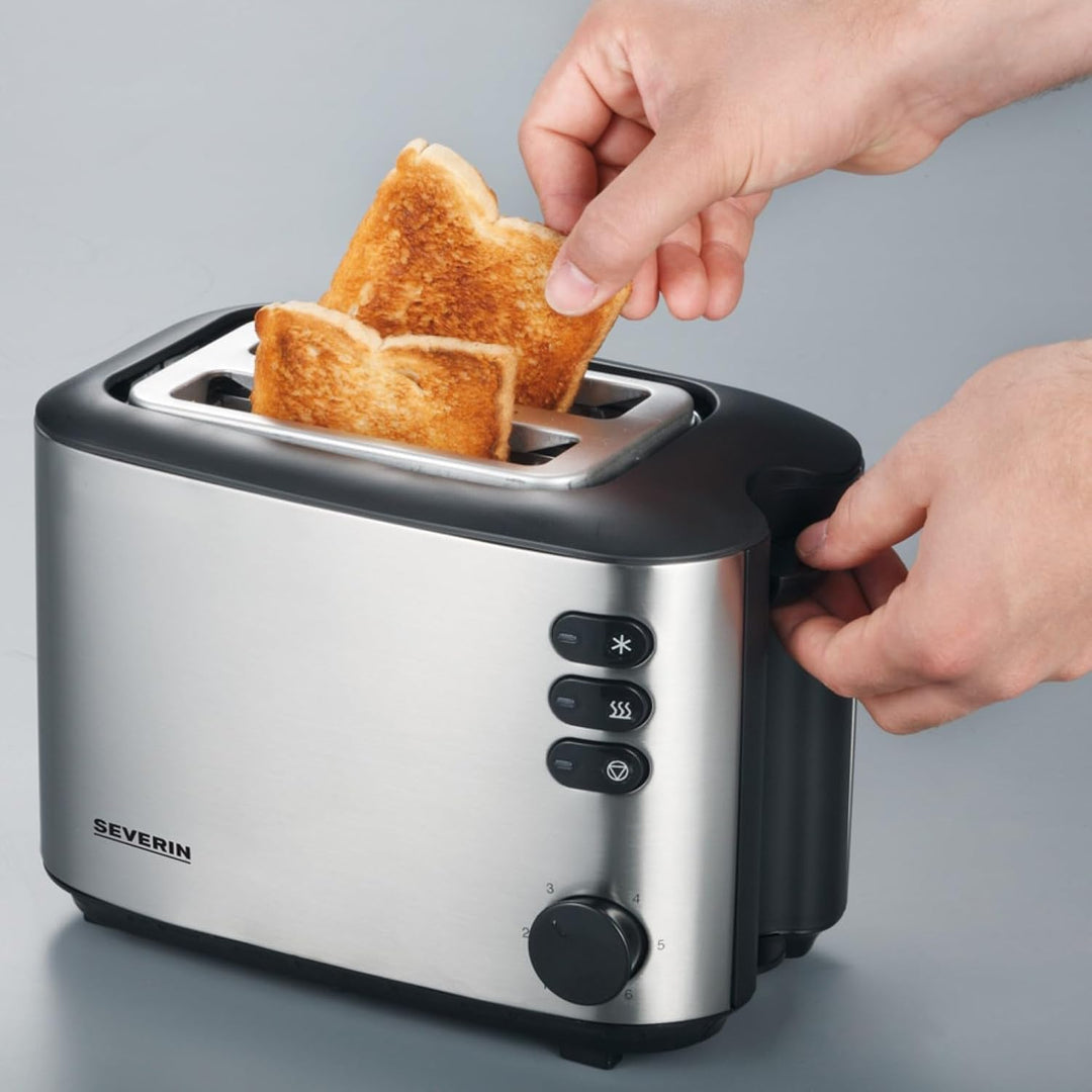 SEVERIN Automatik-Toaster, Inkl. Brötchen-Röstaufsatz, 2 Röstkammern, 850 W, AT 2514, Edelstahl/Schw