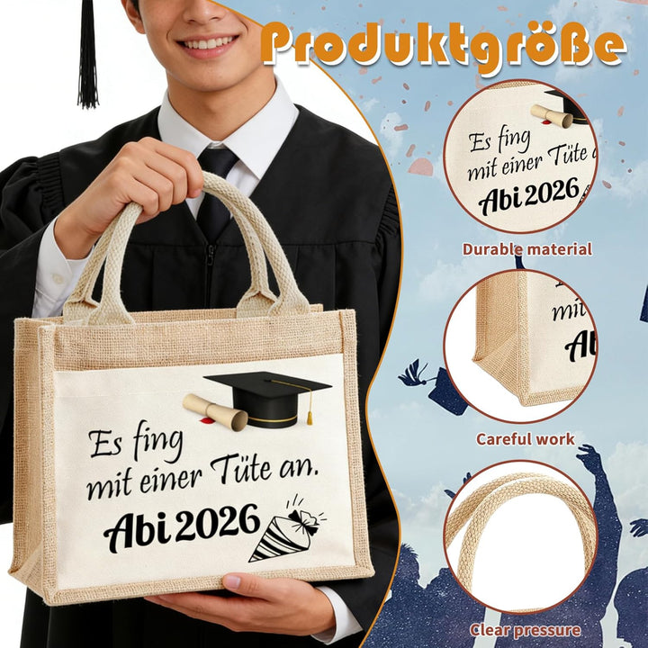 Abitur Geschenke 2026 Set: Jutebeutel & Glücksbringer – Abi 2026 Deko für Mädchen – Nachhaltige Jute