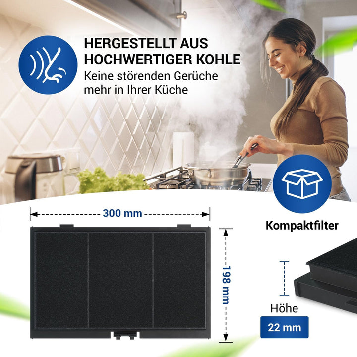 VIOKS Kohlefilter Dunstabzugshaube Filter 300x198mm Ersatz für Siemens LZ45510 11025805 - Aktivkohle