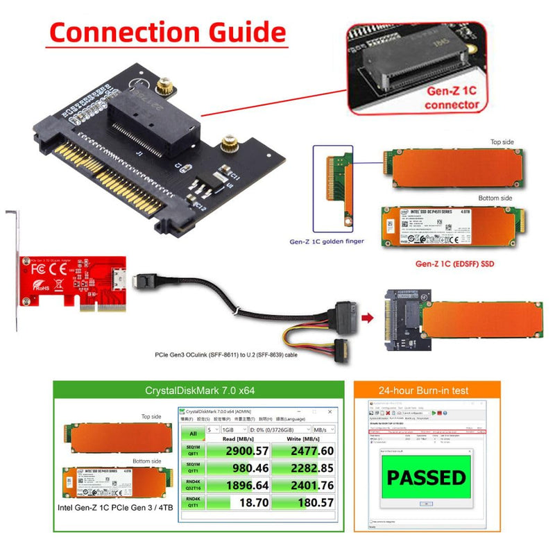 chenyang NVMe EDSFF GEN-Z E1.S SSD auf U.2 SFF-8639 Host Adapter für DC P4511 Series EDSFF NVMe SSD