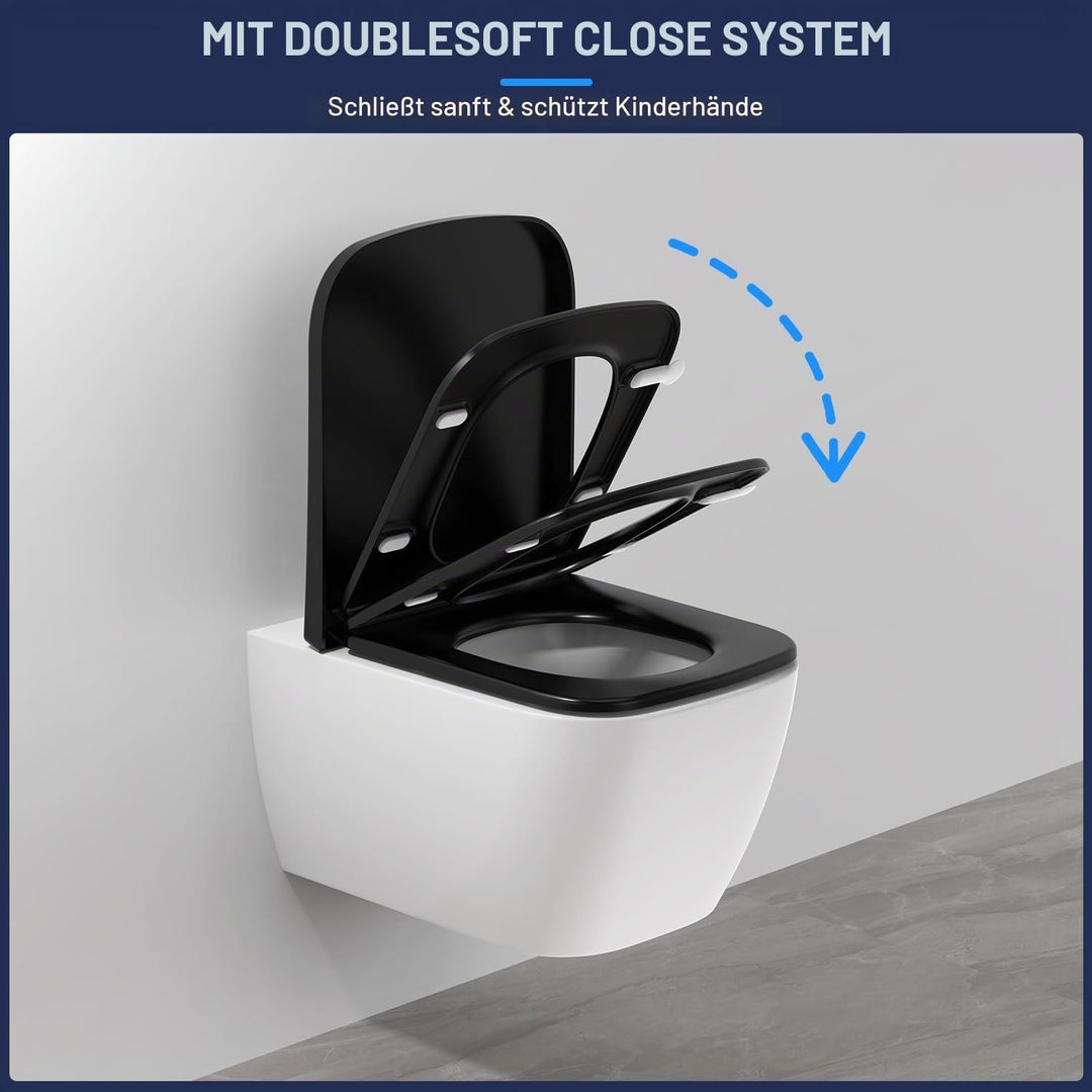 YEAUPE RPO Toilettendeckel mit Absenkautomatik Eckig [KURZ],WC Sitz Quick-Release zur einfachen Rein