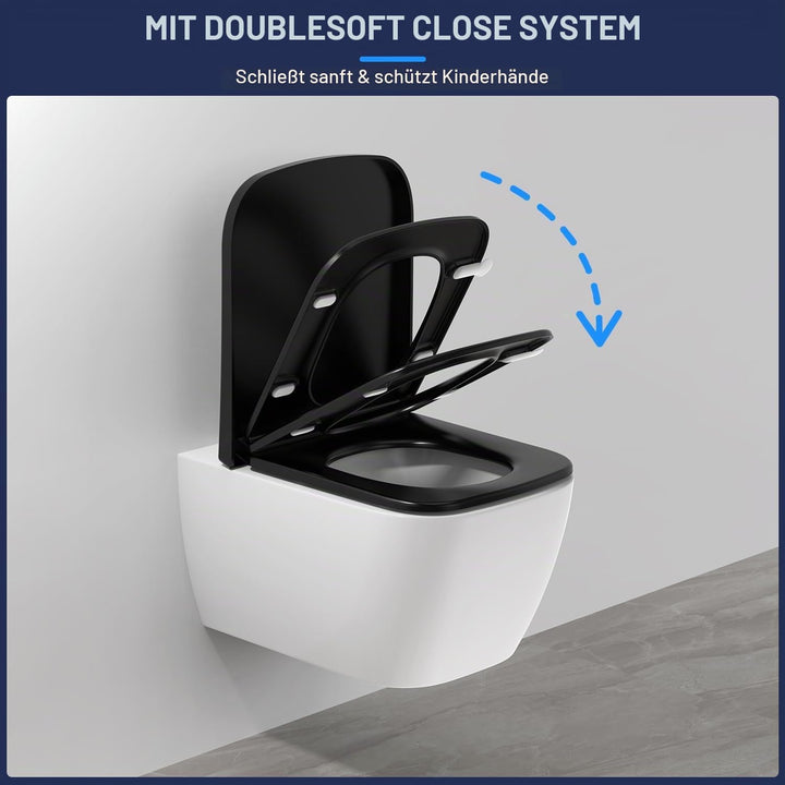YEAUPE RPO Toilettendeckel mit Absenkautomatik Eckig [KURZ],WC Sitz Quick-Release zur einfachen Rein